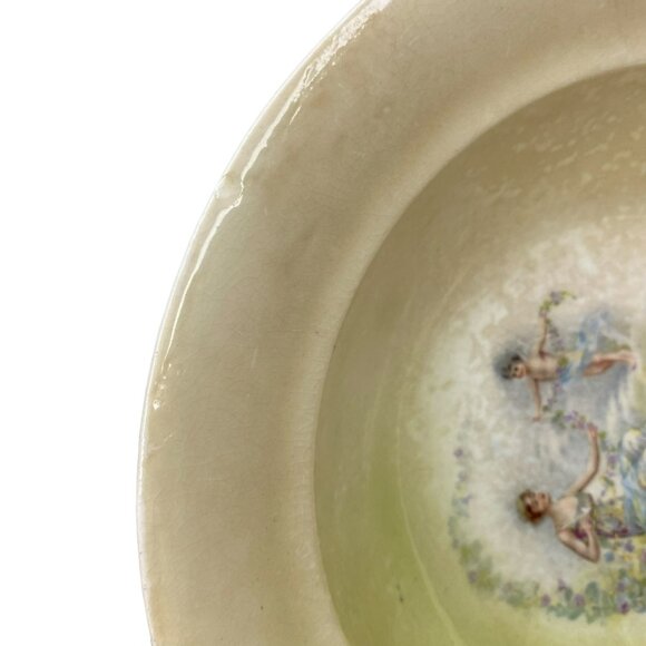 Antique French Porcelain Bowl With Cherub & Lady Design 10 Diameter Collectible - Picture 4 of 10